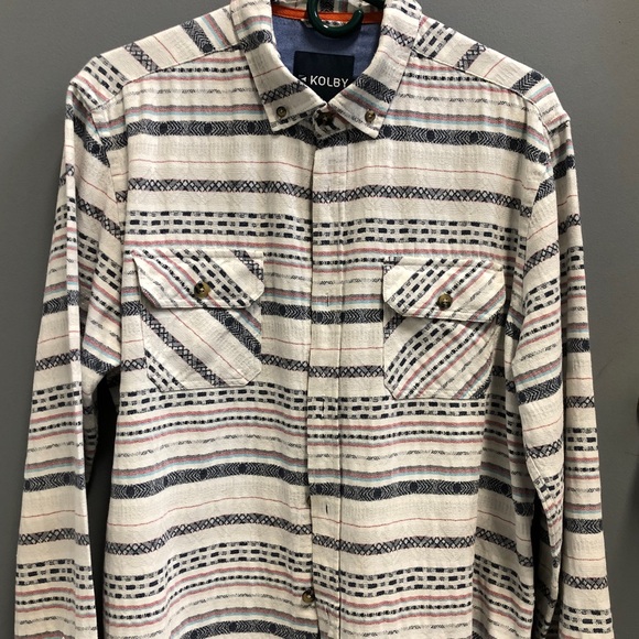 Kolby Men’s Button Down Shirt, Sz L, White/Blue/Red - Picture 3 of 12